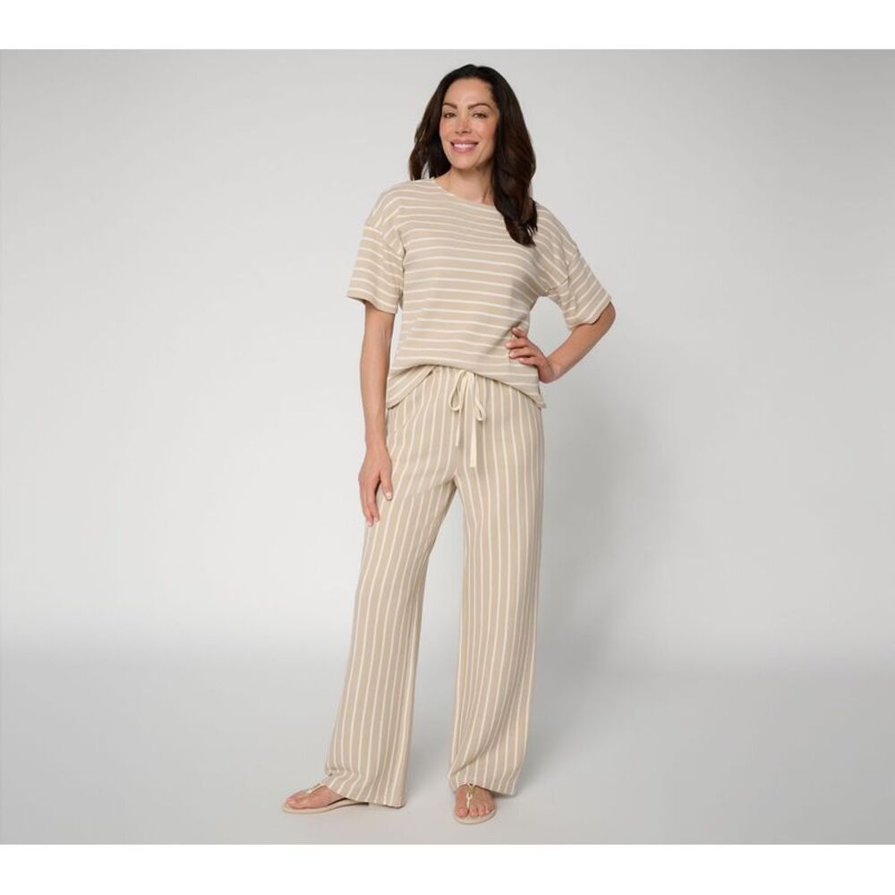 Peace Love World Women's Petite Set PM Hycomb Knit Top Pant DARK BEIGE